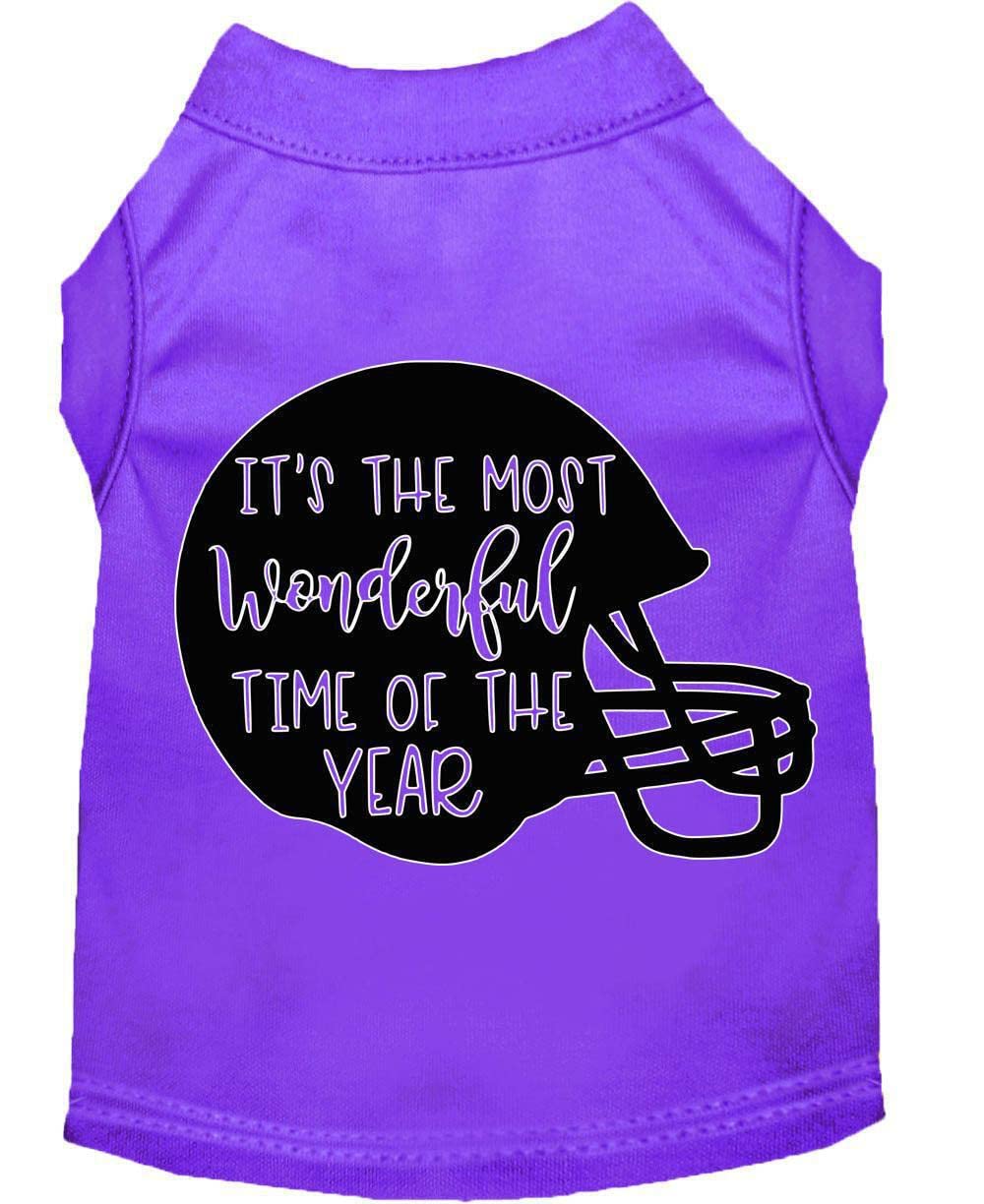 Pet Dog & Cat Shirt Screen Printed, "It's The Most Wonderful Time Of The Year (Football)" Purple 2XL (20-25 lbs.)