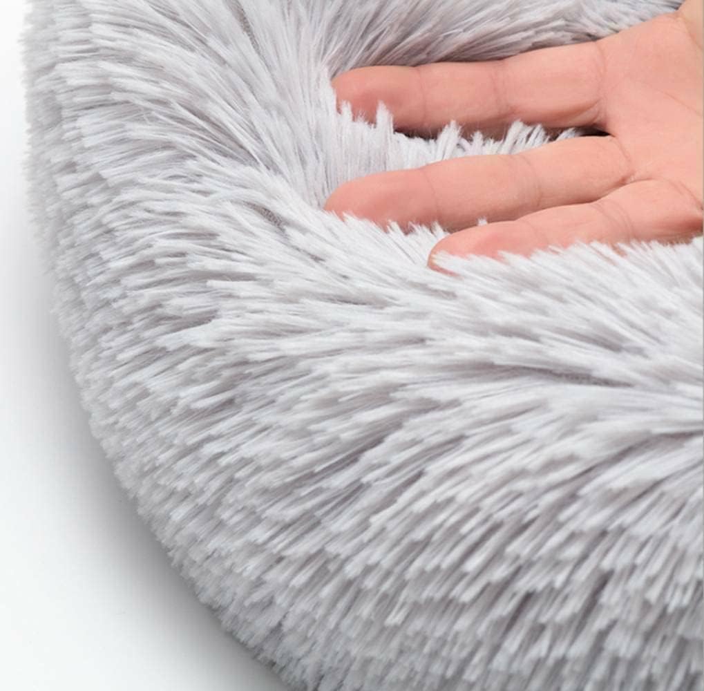 Cat Beds For Indoor Cats - Cat Bed Washable 20/24 Inches, Dog Beds For Small Medium Dogs, Anti Anxiety Round Fluffy Plush Faux Fur Cat Bed, Thick Bottom (Light Grey, Medium)
