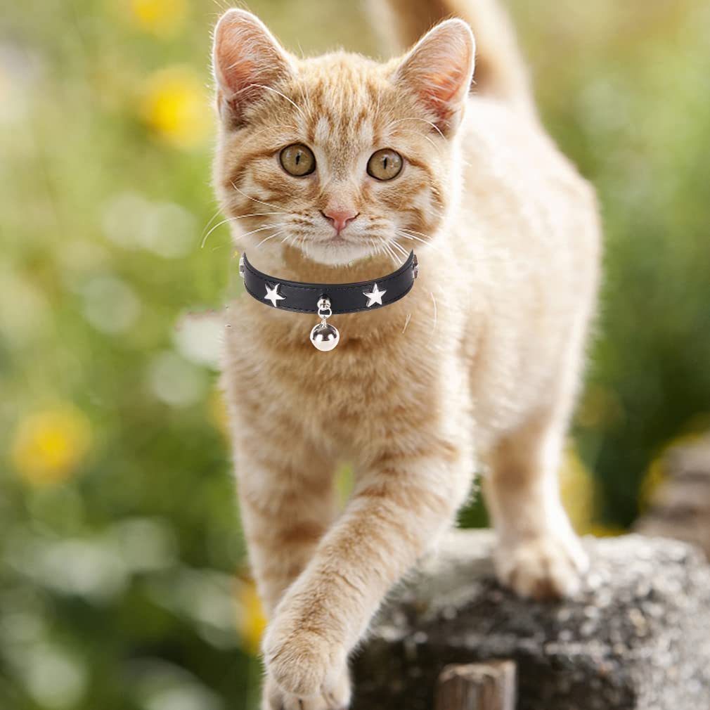 Dog Collar With Star Studs And Bell, Dog Necklace For Puppy Small Medium Large Dog Cat Collar Pet Collar Boy Girls Dog (L: 14-18