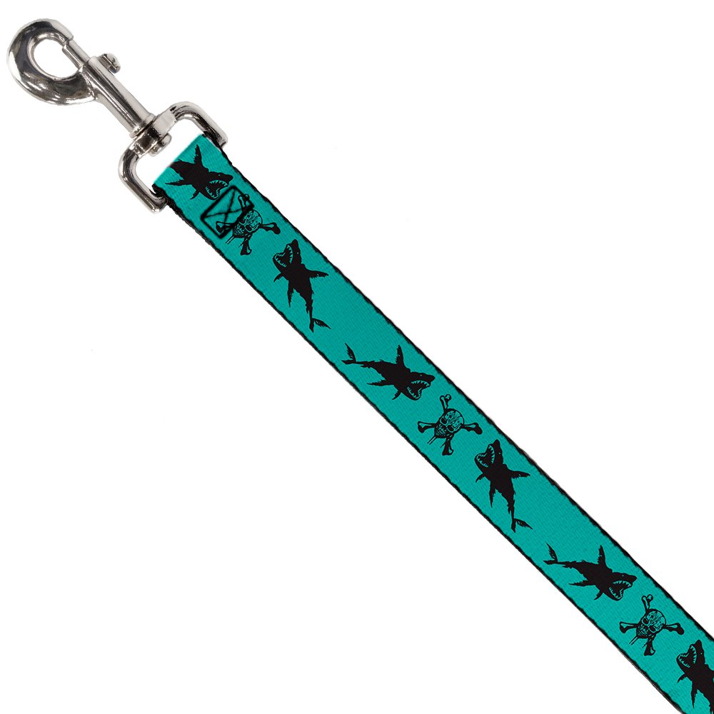 Dog Leash Pirates Skull Crossbones Sharks Turquoise Black 4 Feet Long 0.5 Inch Wide