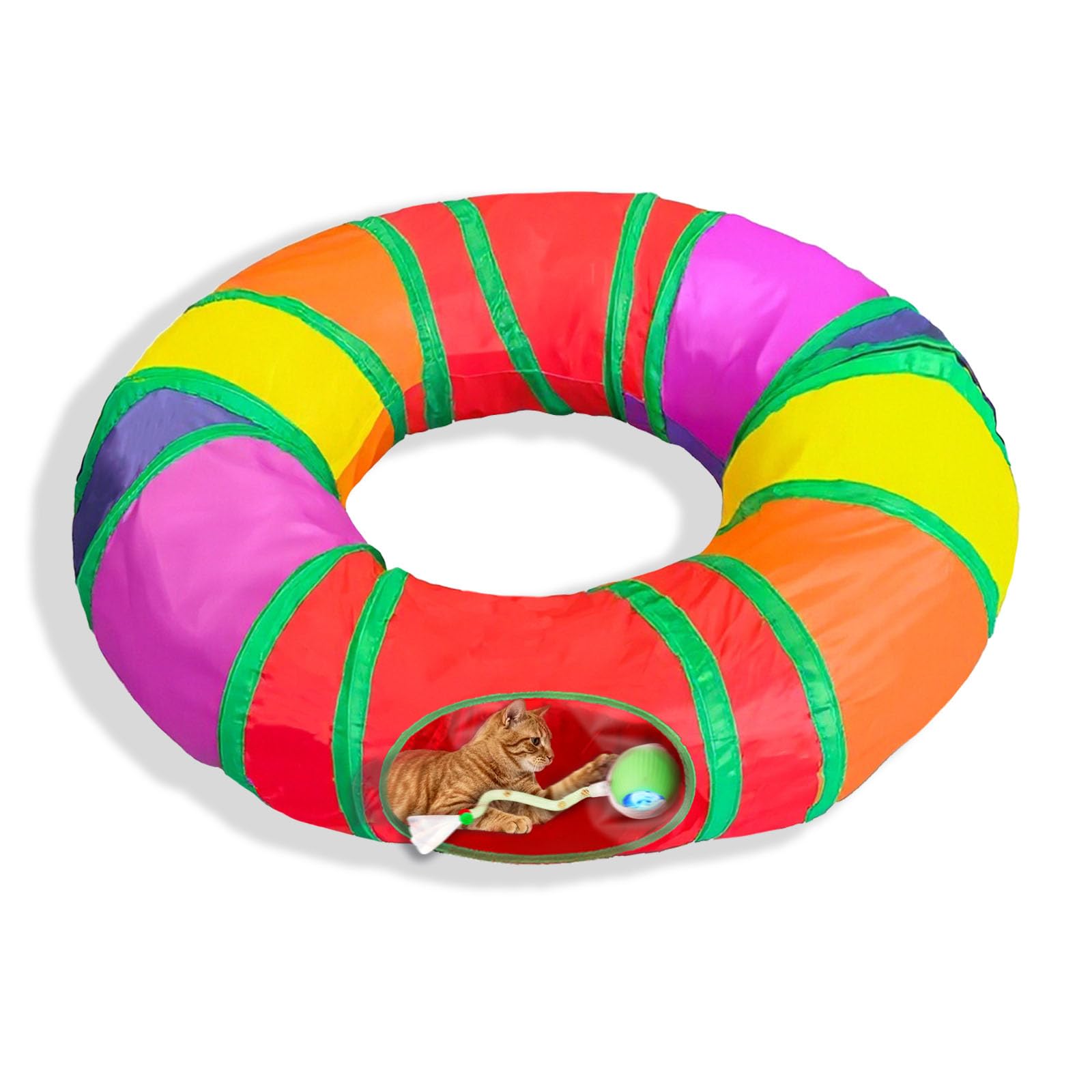 Cat Tunnel with Fast Rolling Ball, Motion-Activated Ball in Fun Cat Play House, Hide & Seek Puzzle Game for Indoor Cats & Kitten