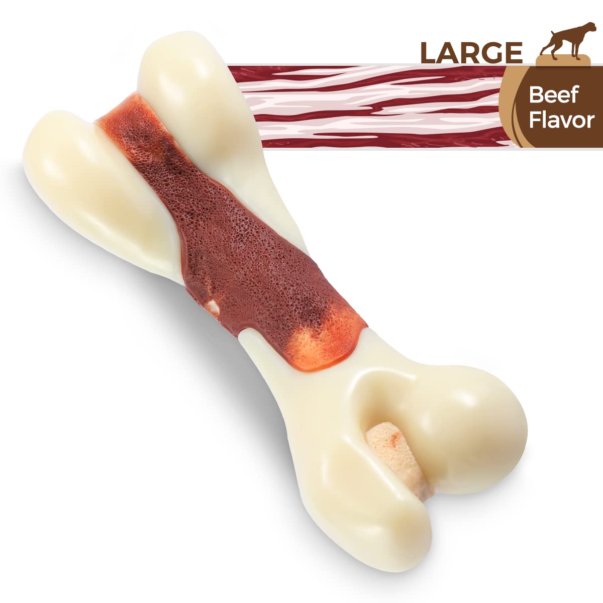 Tikaton Dog Chew Toys For Aggressive Chewers, Beef Flavor Durable Teething Bones For Large/Medium/Small Puppies