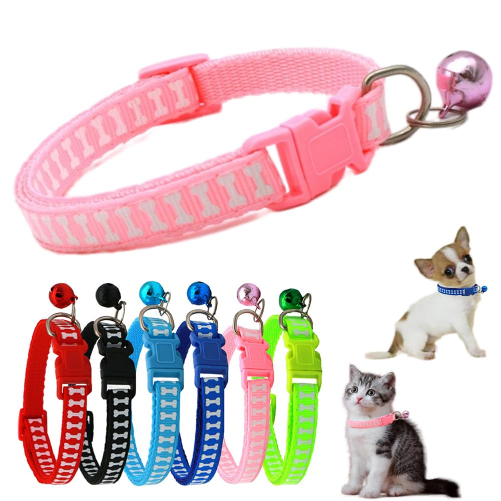 Pink Dog Collar With Bell, Soft Nylon Identification Cat Collars With Bells For Xxs Xs Small Tiny Little Pet Dogs Female Kitten 