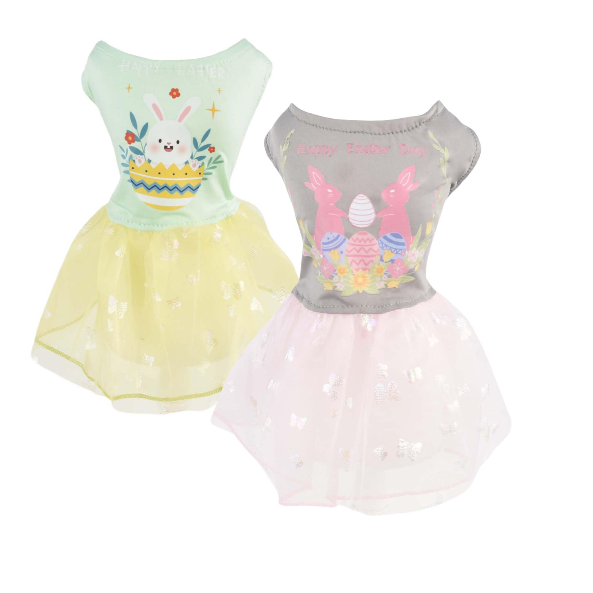 Muyaopet 2 Packs Happy Easter Dog Dress,Rabbit Easter Egg Pet Cat Puppy Dresses Tutu Skirt,Summer Small Dog Girl Shirt Clothes B