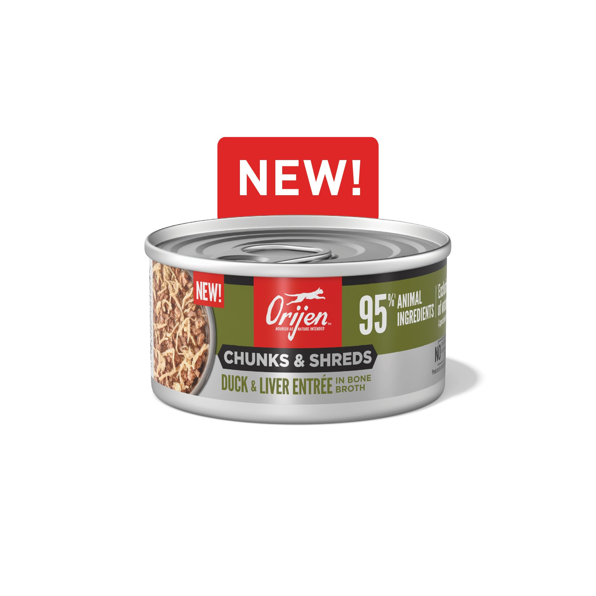 ORIJEN Chunks & Shreds Wet Cat Food Duck & Liver Entr  e 3oz Cans (12 Count)