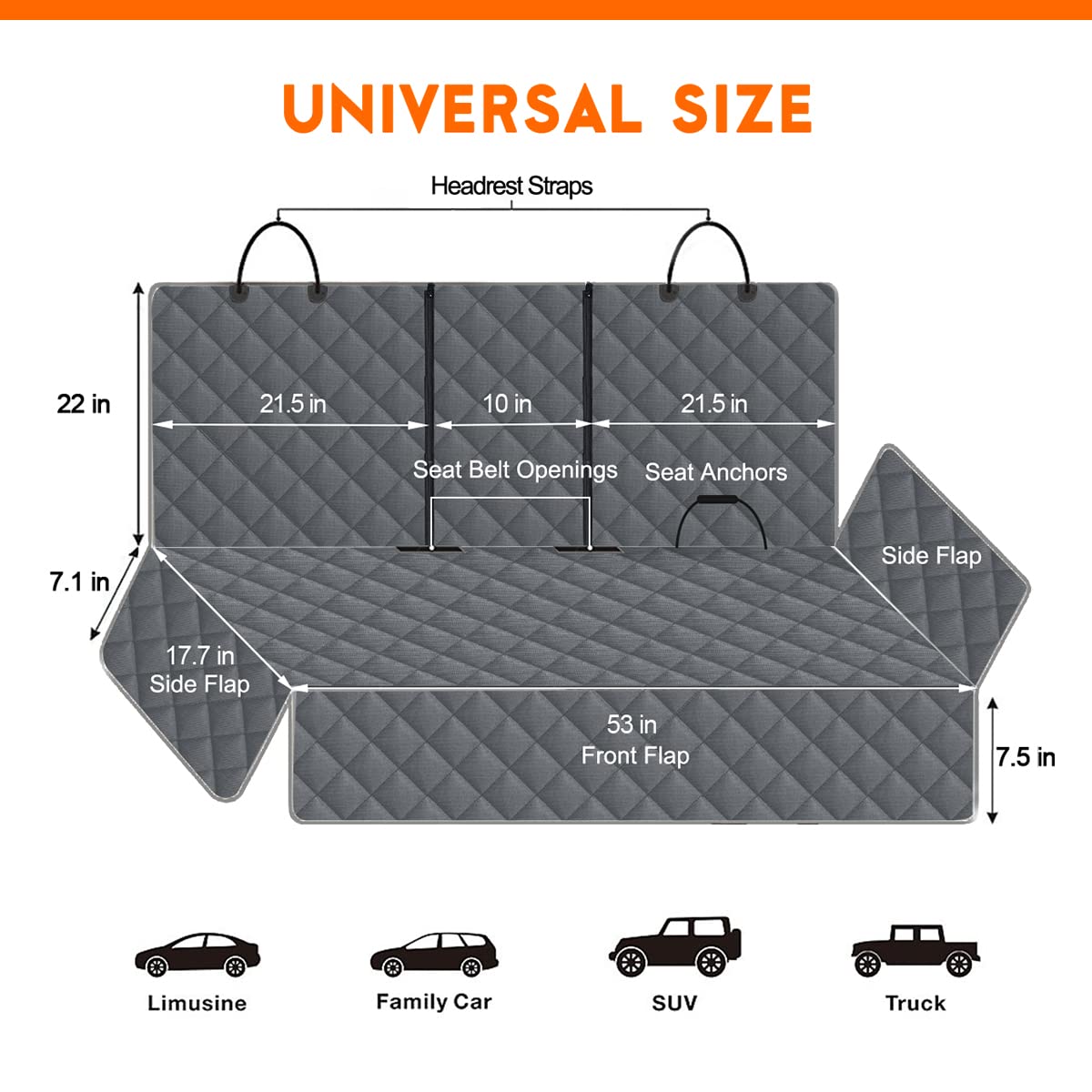 Yuntec Dog Car Cover For Back Seat Pet Protector Waterproof Bench Car Seat Cover, Nonslip Rear Seat Cover Fits Middle Armrest Fo