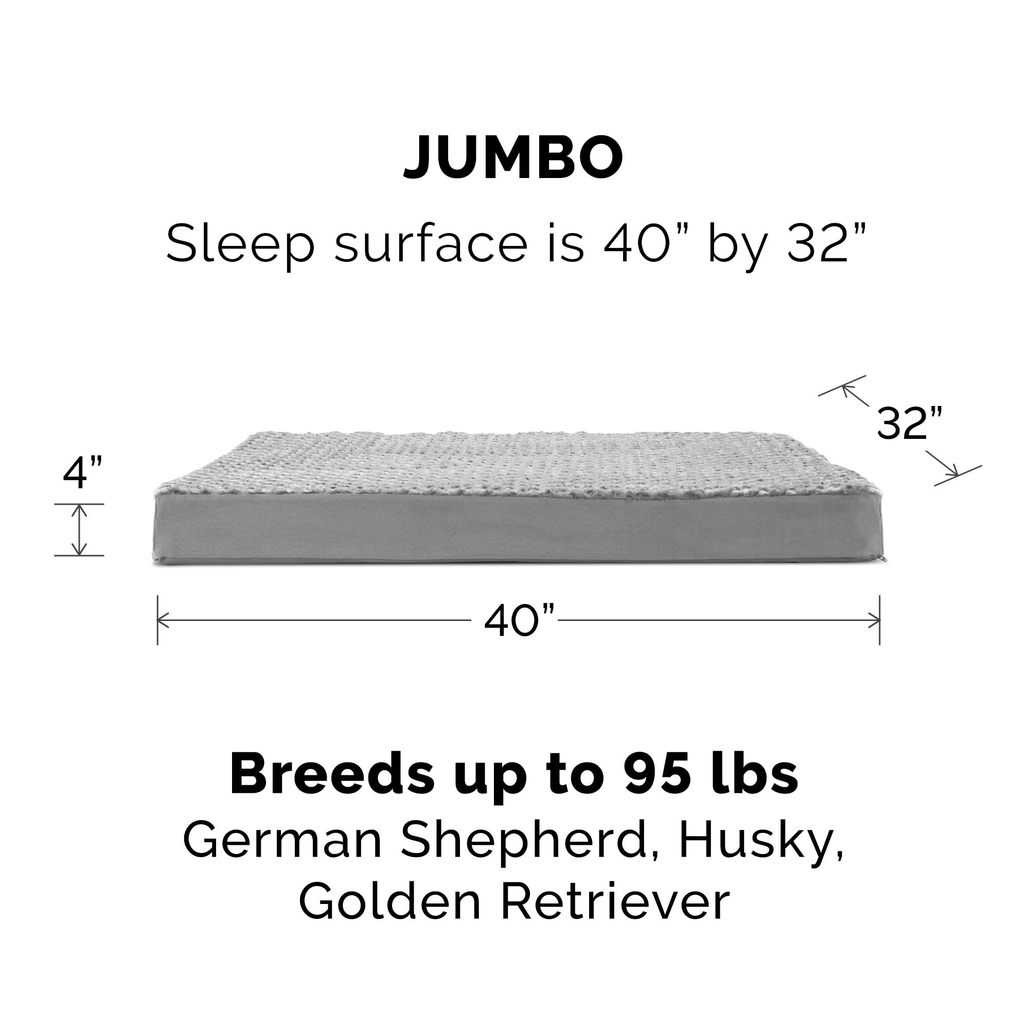 Furhaven Replacement Dog Bed Cover Ultra Plush Faux Fur & Suede Mattress, Machine Washable - Gray, Jumbo (X-Large)