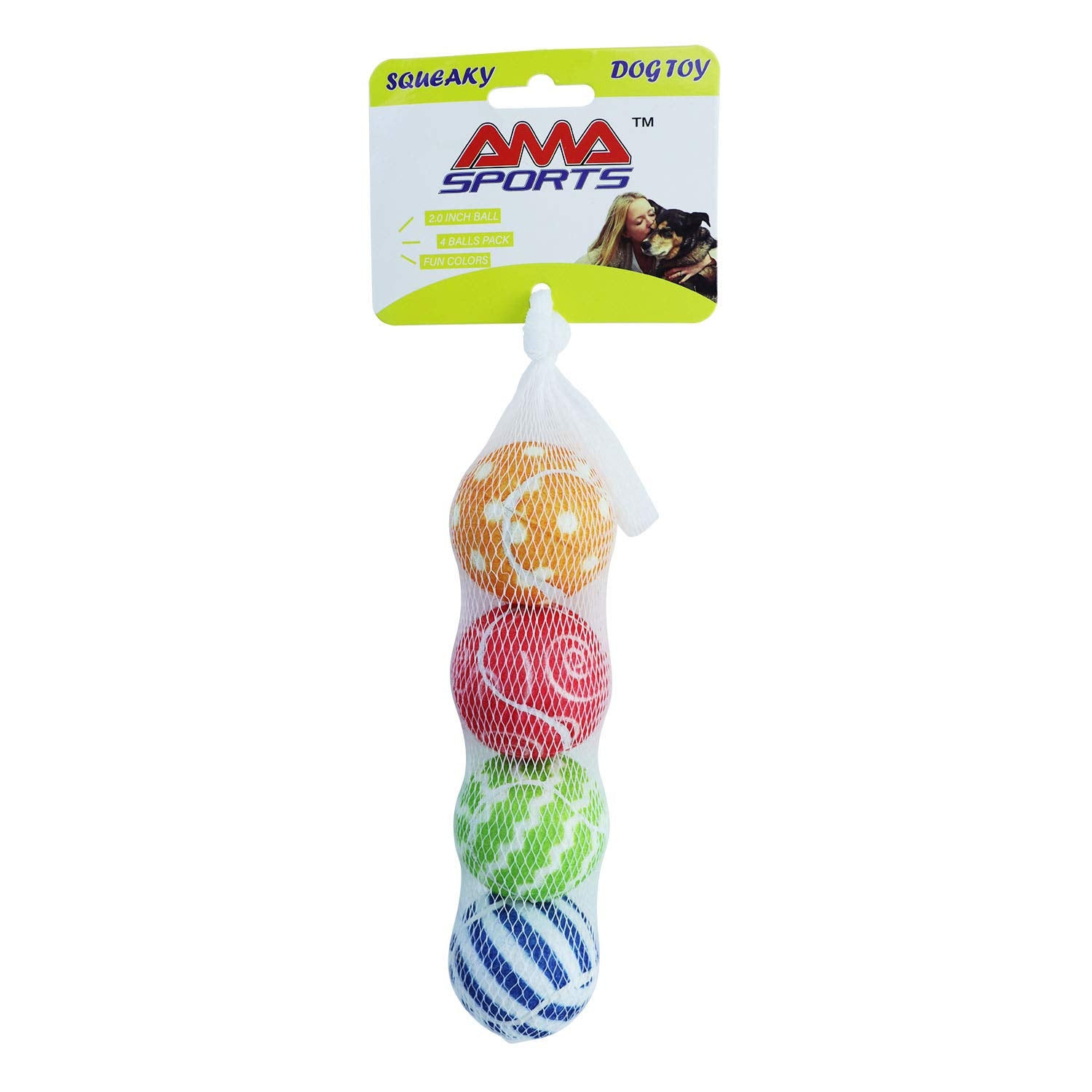 Ama Sport Squeaky Tennis Balls For Dogs 4 Pack 2.0'' Squeaky Tennis Balls For New Puppy Small Dog Toys For Fetch, Exercise, Outd