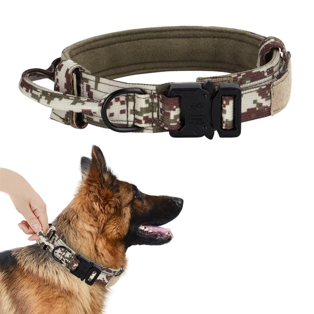 Alainzeo Tactical Dog Collar For Medium And Large Dogs, Military Training Adjustable Nylon Dog Collar With Control Handle And Qu