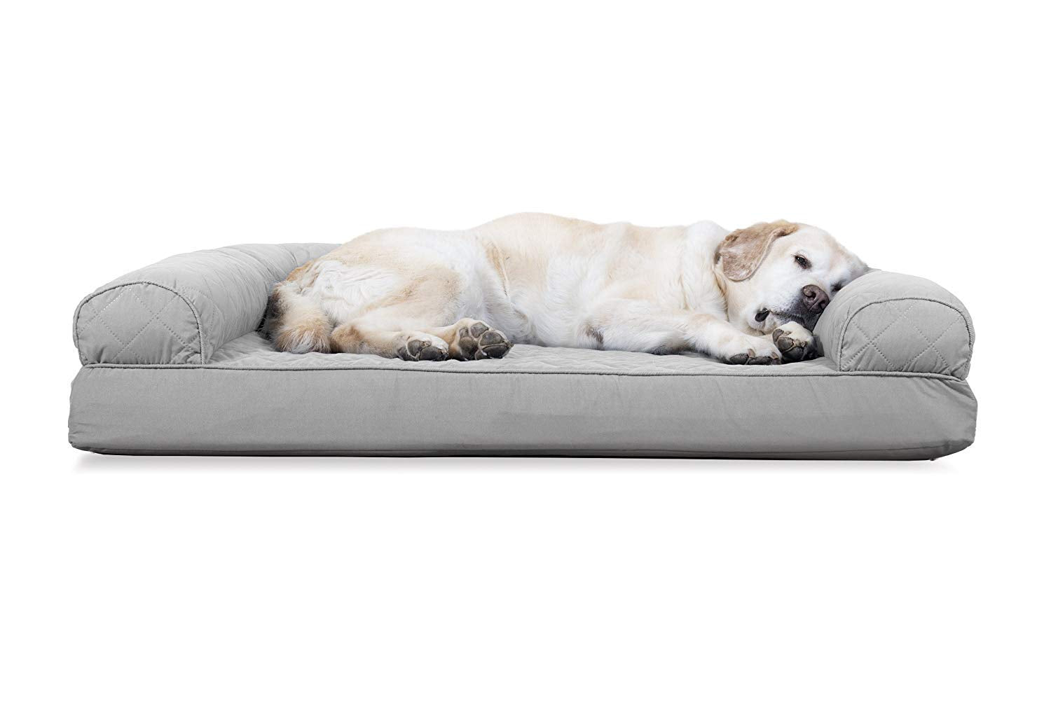 Furhaven Cooling Gel Dog Bed for Large Dogs w/ Removable Bolsters & Washable Cover, For Dogs Up to 95 lbs - Quilted Sofa - Silve