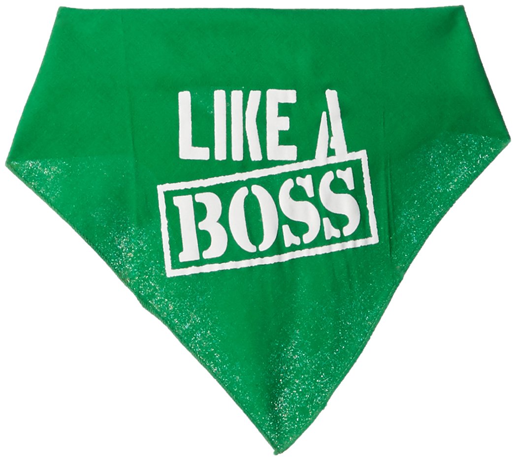 Pet and Dog Bandana Screen Printed, &quot;Like A Boss&quot; Emerald Green Large