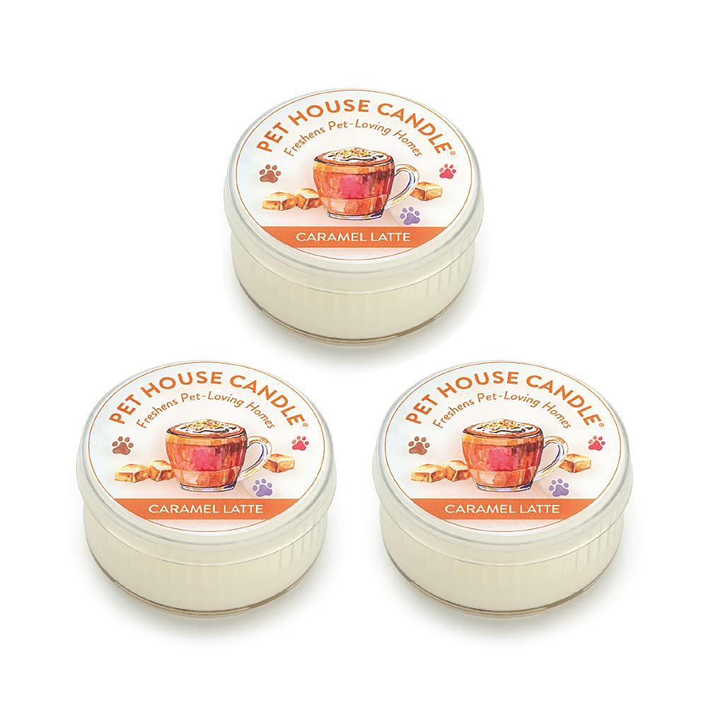 One Fur All Pet House Mini Candle Set, Pack Of 3 - Pet Odor Eliminator Candle, Burn Time - 10-12 Hours Pet Candle, Non-Toxic, Allergen-Free & Ideal For Smaller Spaces (3 Pack, Caramel Latte)
