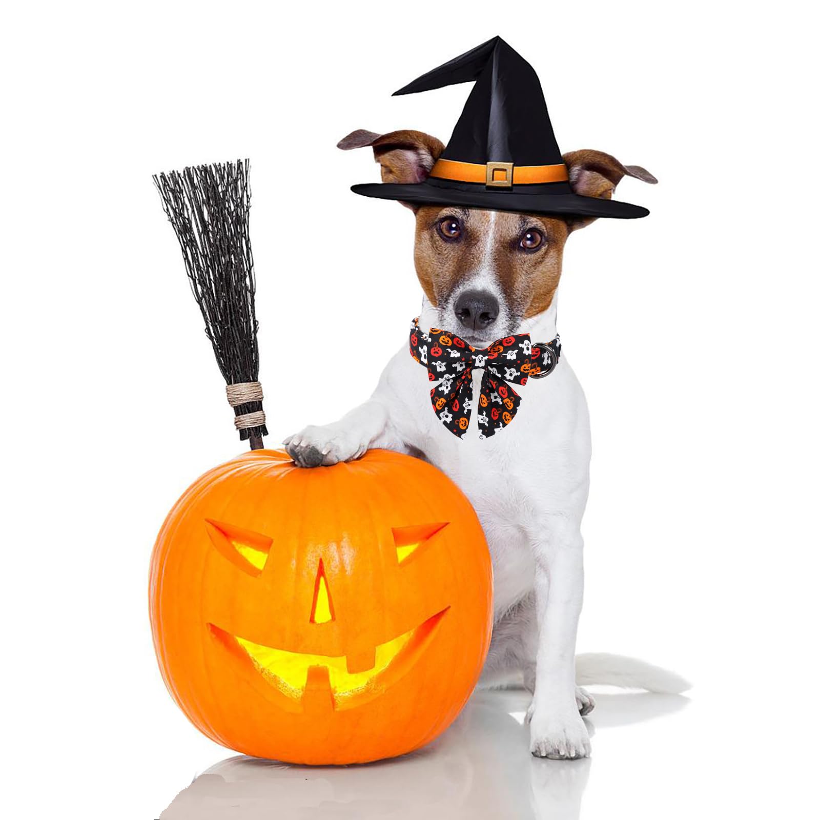 Maca Bates Halloween Dog Collar Spooky Ghost Dogs Collars With Bow Black And White Puppy Colar With Bowtie Adjustable Birthday Gift For Xs Small Medium Large Xl Girls Boys Male Female Dogs Pet