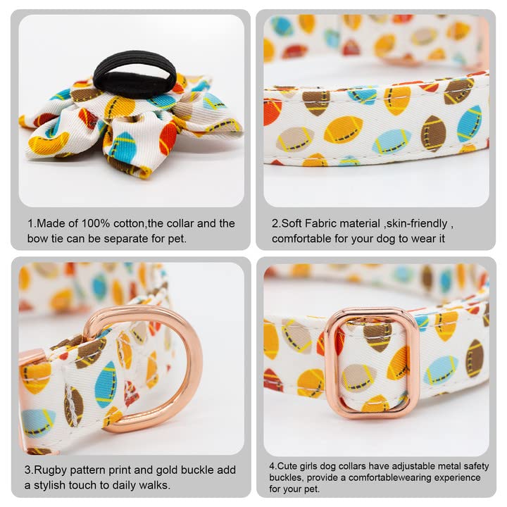 Hilkycton Dog Collar And Leash Set With Flower Bow Tie Girls Dog Collar Metal Buckle Adjustable For Small Medium Large Dogs Rugb