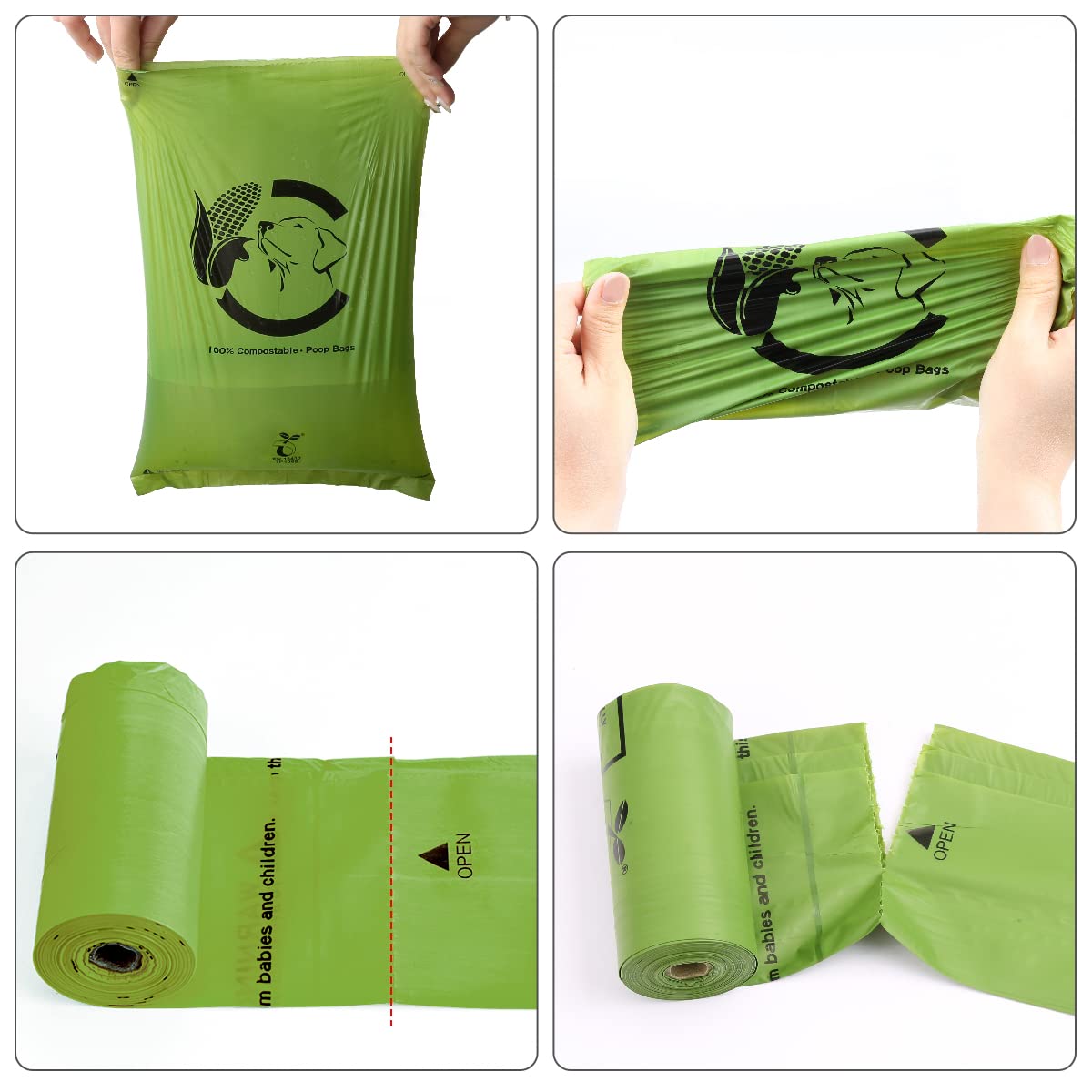Certified Compostable Dog Poop Bags, 120 Count Landfill Friendly And Leakproof Waste Bags, Easy Open Unscented Forest Green Poop