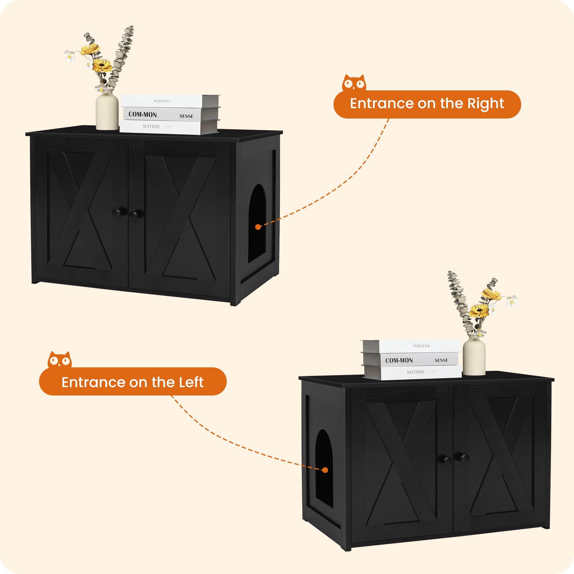 Dwanton Litter Box Enclosure, Cat Litter Box Furniture Hidden, Reversible Entrance Can Be On Left Or Right Side, Wooden Cat Wash