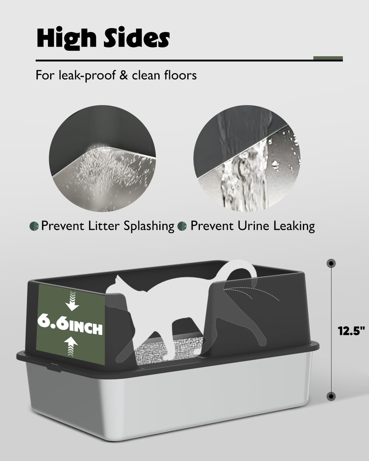 Stainless Steel Cat Litter Box With Lid, Large Metal Litter Box For Big & Multiple Kittens With High Sides, Cat Box With Litter