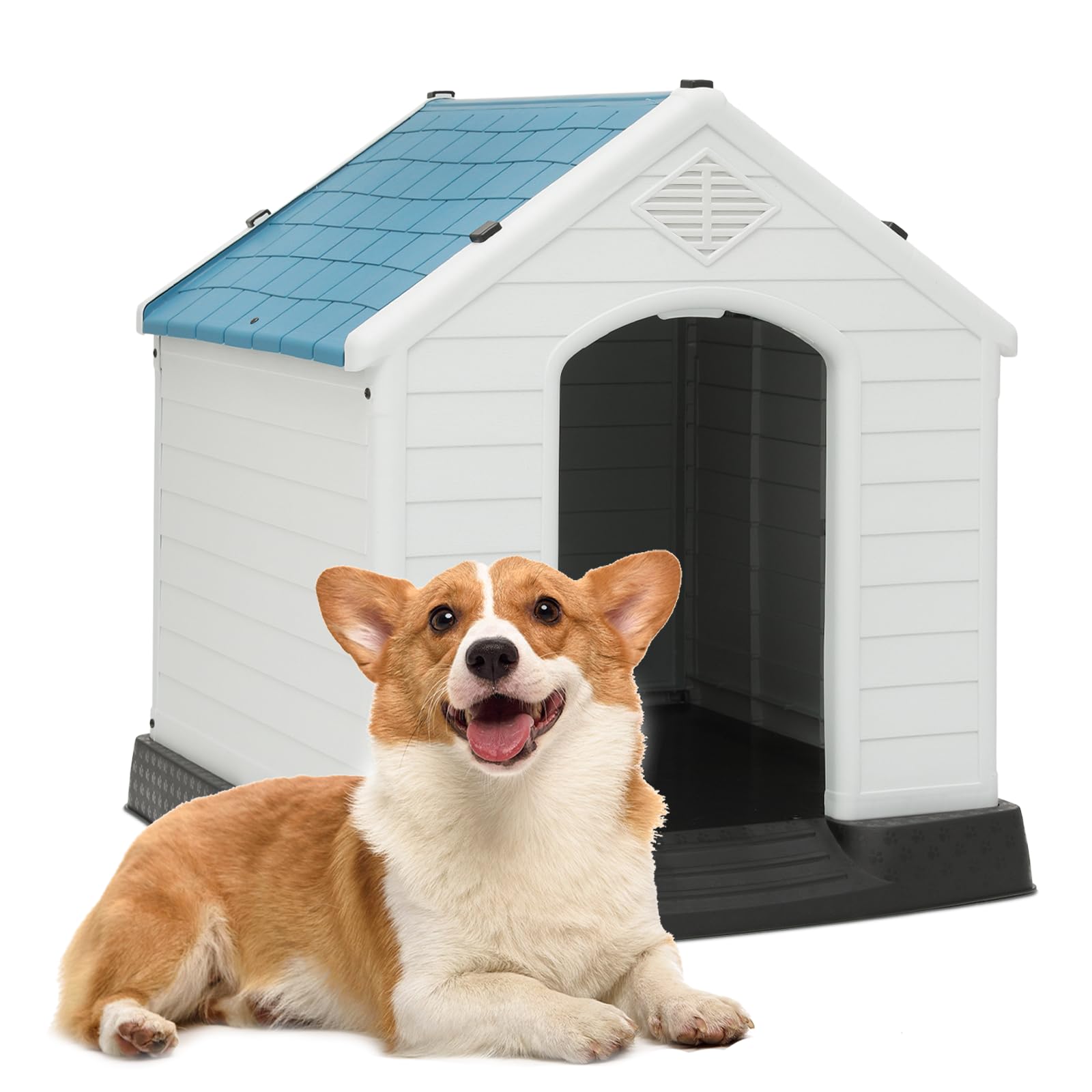 MoNiBloom 32.5 Inch Insulated Dog House for Small to Large Dogs, Waterproof Dog Shelter with Air Vents and Elevated Floor, All W