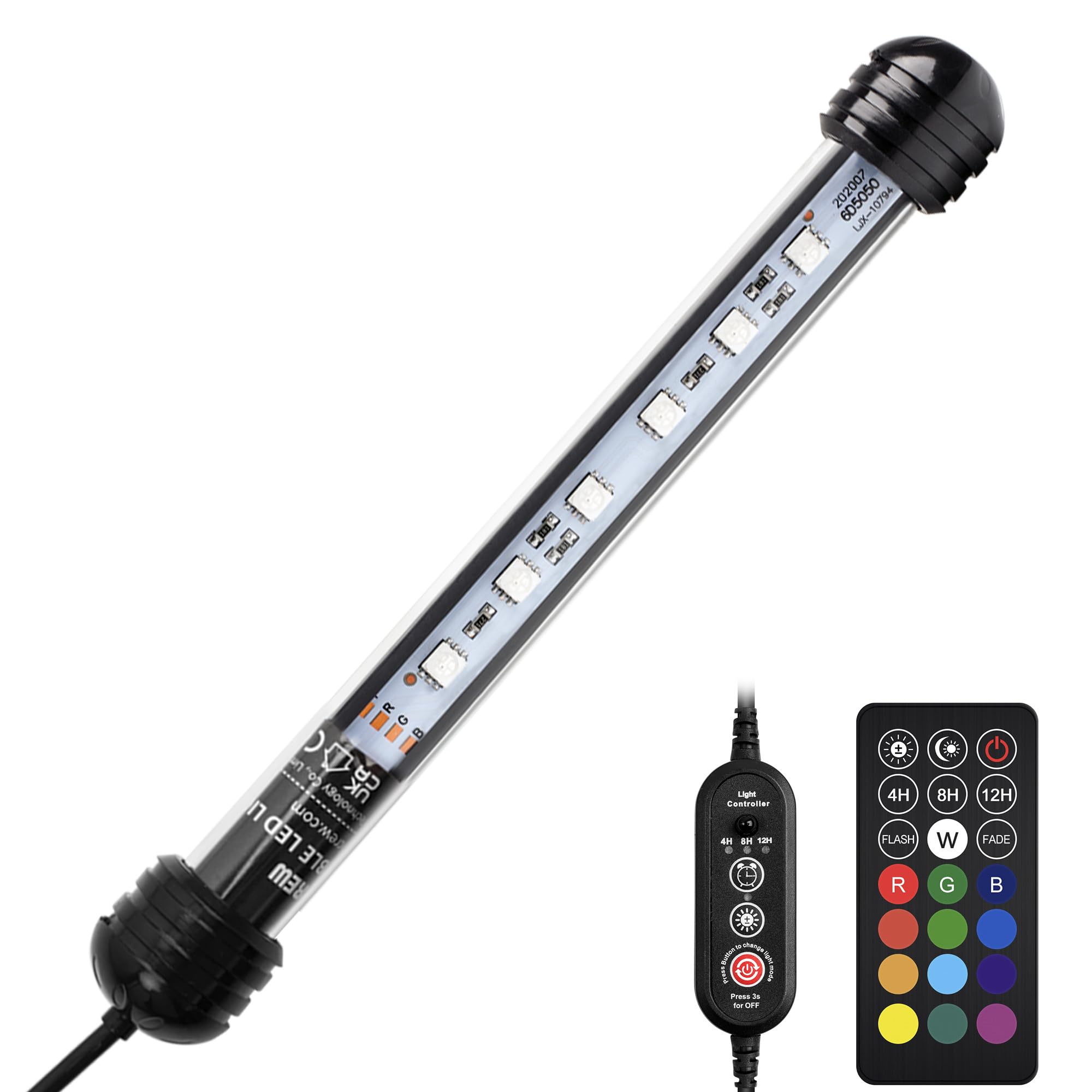 Nicrew Submersible Rgb Aquarium Light, Underwater Fish Tank Light With Timer, Multicolor Led Light With Remote Controller, 7 Inches