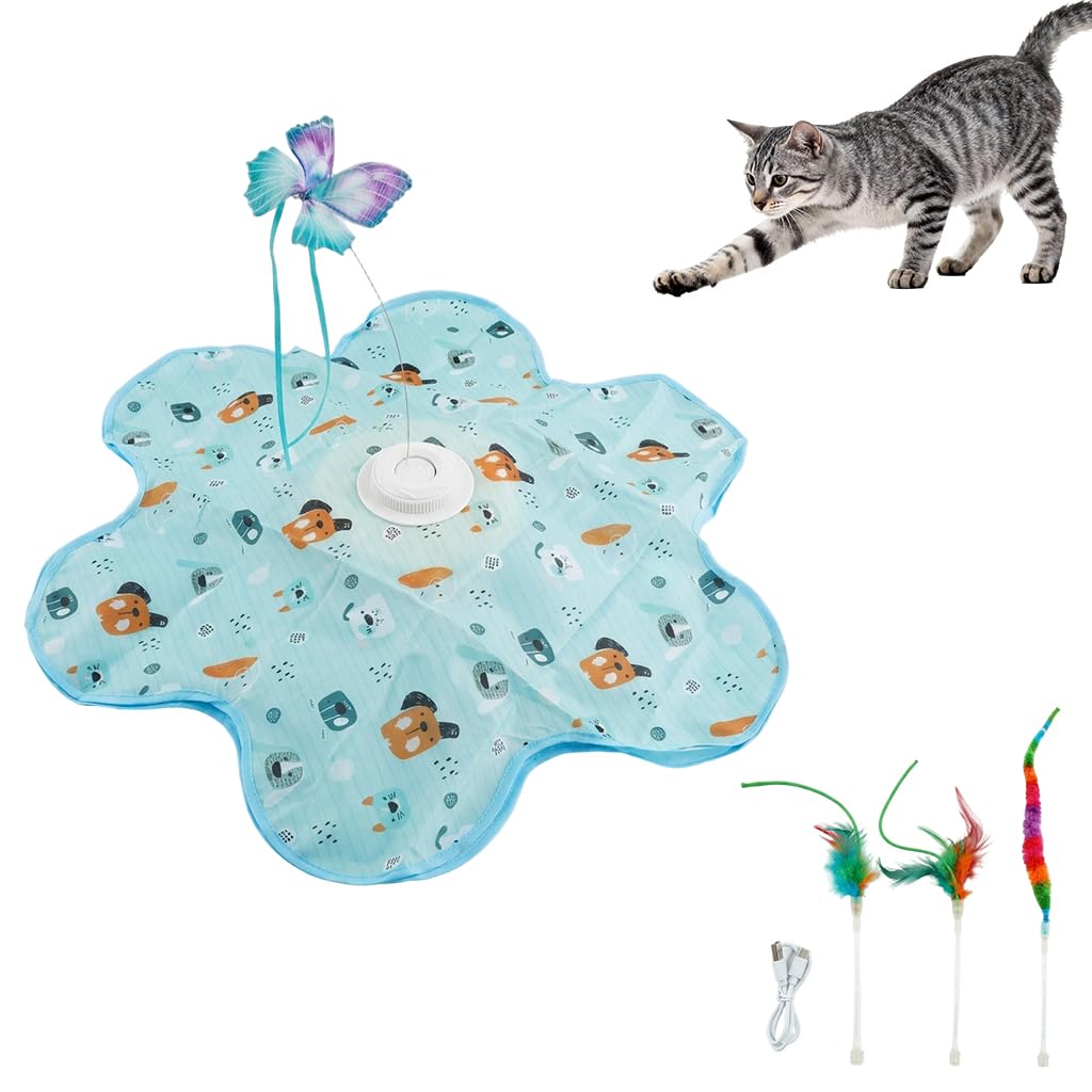 Qpets Interactive Cat Toy With Hide & Seek Feather Under Cover  Rechargeable Automatic Cat Teaser With 3 Speed Modes, UsbC Cha
