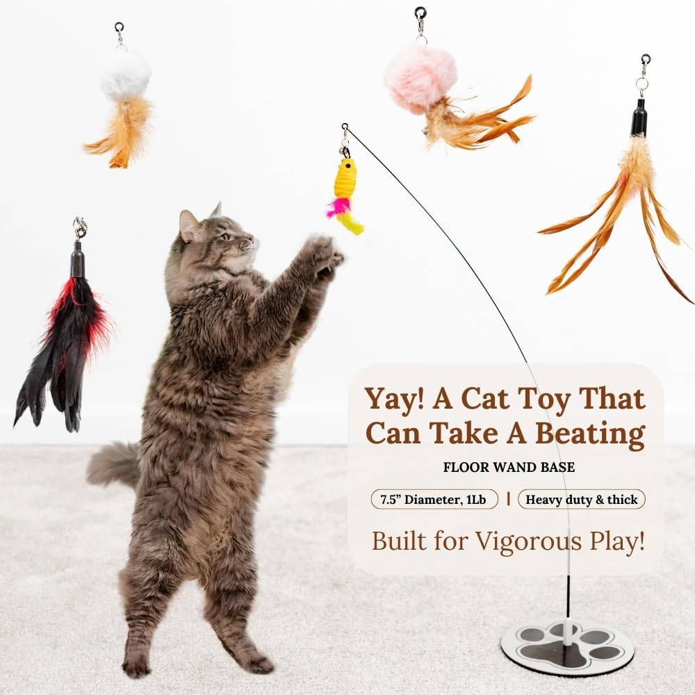 Gadgetsology Interactive Cat Toys For Indoor Cats 2 In 1 Cat Wand Toys Solid Round Base Toys For Bored Indoor Adult Cats Self Pl