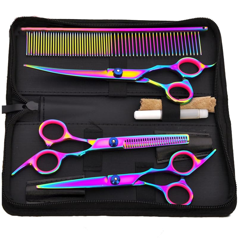 Dog Grooming Scissors Colorful Pet Trimming Scissors Set Professional Grooming Barber Scissors Kit 7 Inch Stainless Steel Shears For Grooming And Hair Cutting