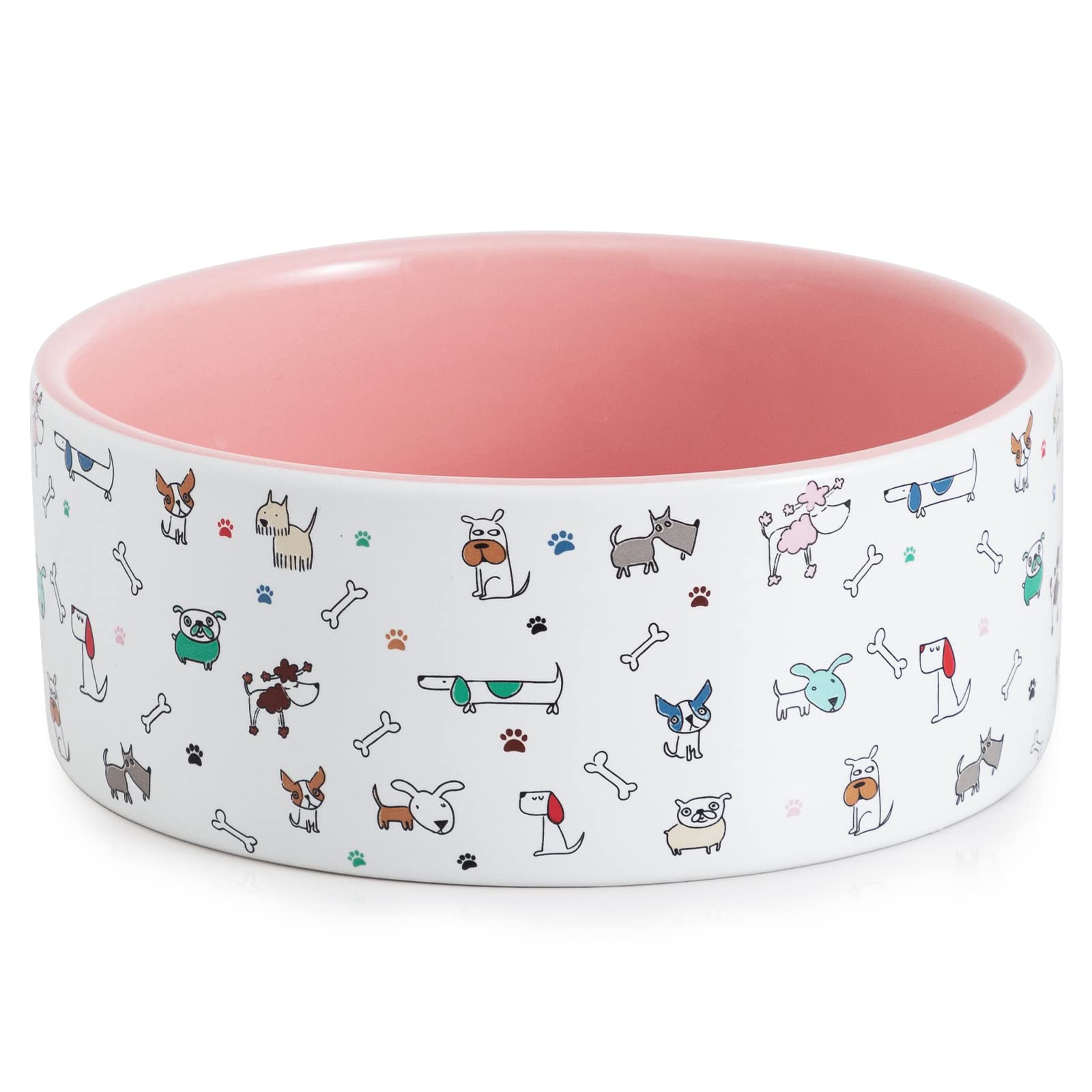 FE FUN ELEMENTS Ceramic Dog Bowls for Small Dogs, 16 Fl Oz Heavy Food and Water Bowl With Adorable Patterns (Small, Pink)