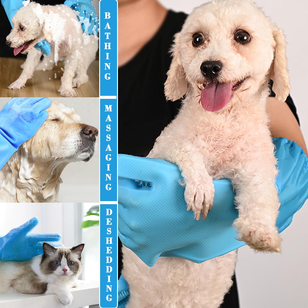 1To3Go Pet Grooming Gloves Pet Hair Remover Cat, Dog Washing Gloves Silicone Heat Resistant Cleaning Gloves With High-Density Te