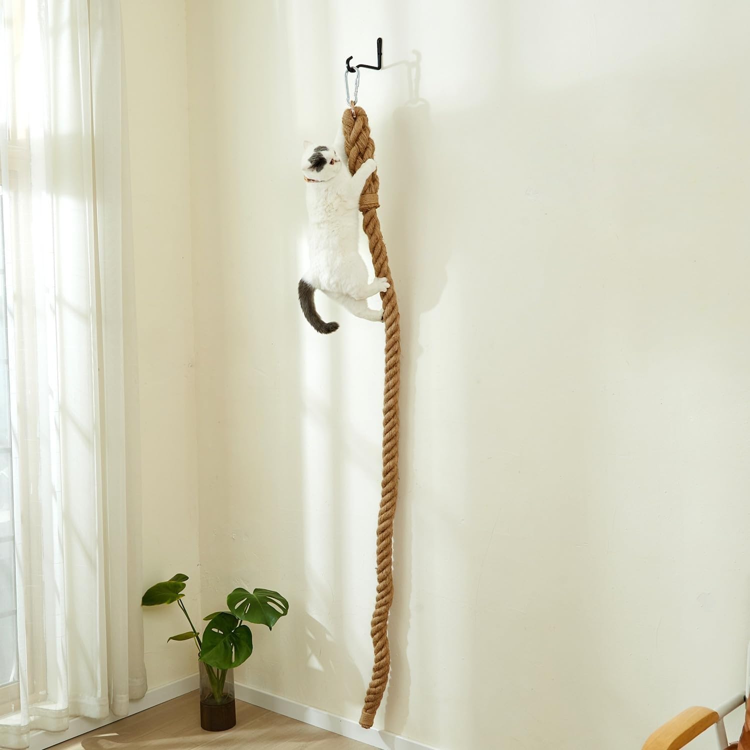 Shengocase 1.9'' X 6.56Ft Cat Climbing Jute Rope With Hook, Wall Mounted Furniture For Indoor And Outdoor Cat (6.56 Feet)