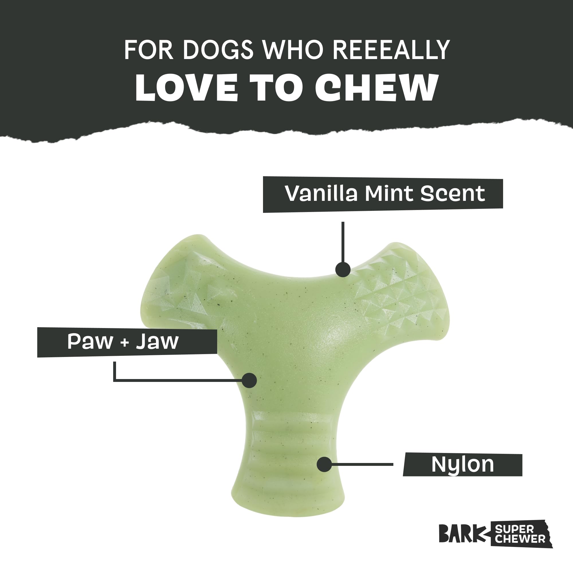 Barkbox Super Chewer Tough Dog Chew Toys For Aggressive Chewers, Dental Stimulating (Chopper - Large)