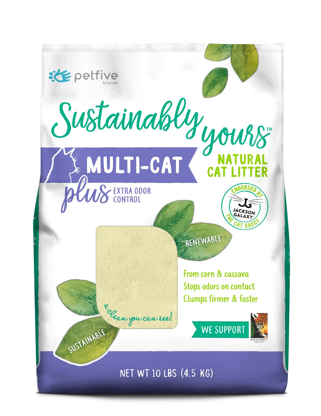 Sustainably Yours Natural Cat Litter, Multi-Cat Plus, 10 lbs, Eco-Friendly, Clumping Formula