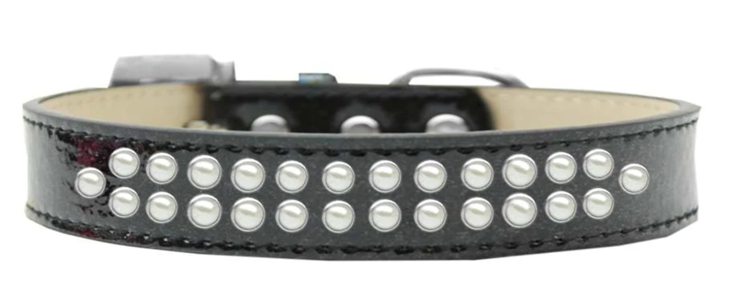 Dog, Puppy & Pet Ice Cream Collar, Two Row Pearl Rimsets Silver 18