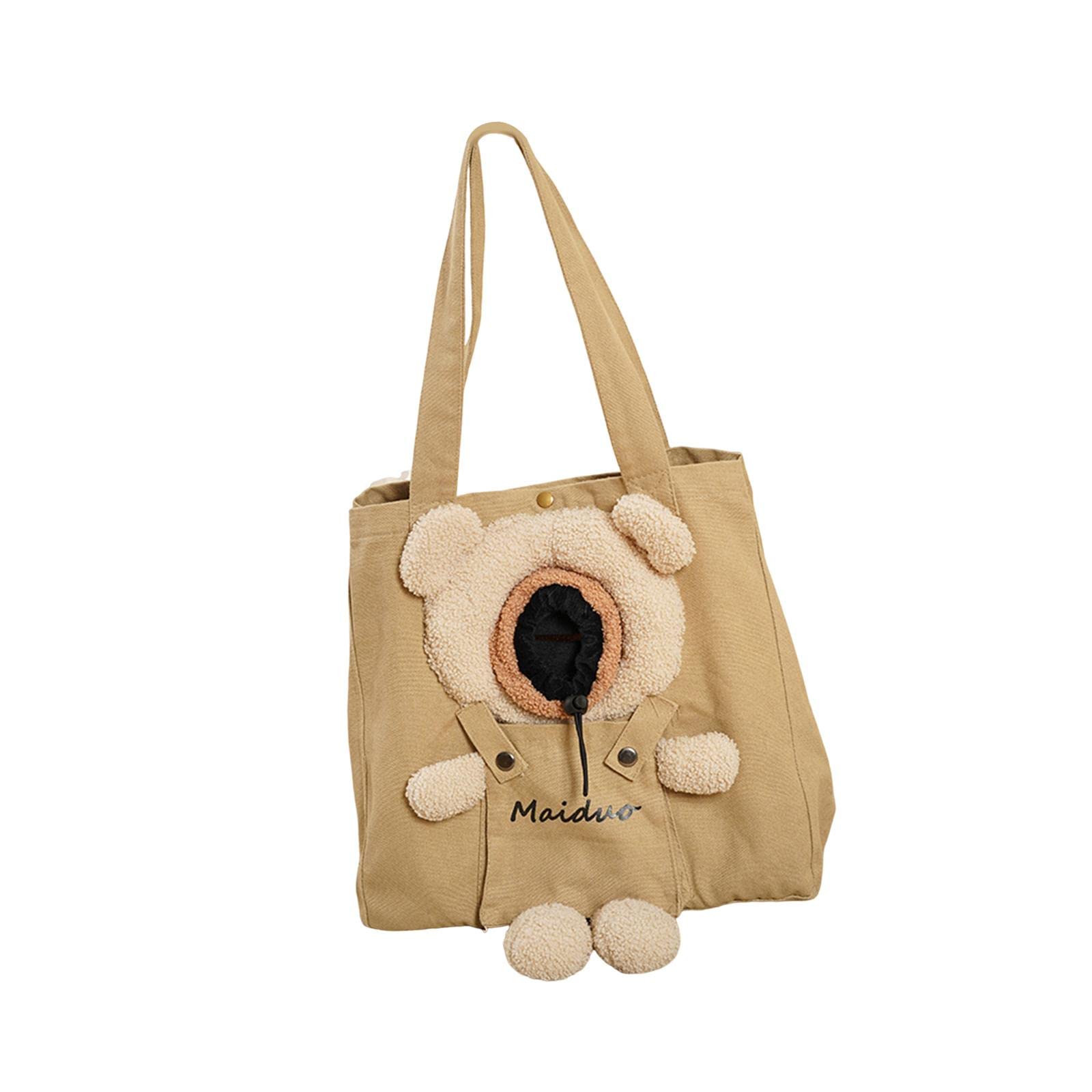ZOOMELLA Pet Canvas Shoulder Carrying Bag Handbag Cat Carrier Cute Bear Shaped Travel Khaki|Pet Supplies |Carriers & Totes