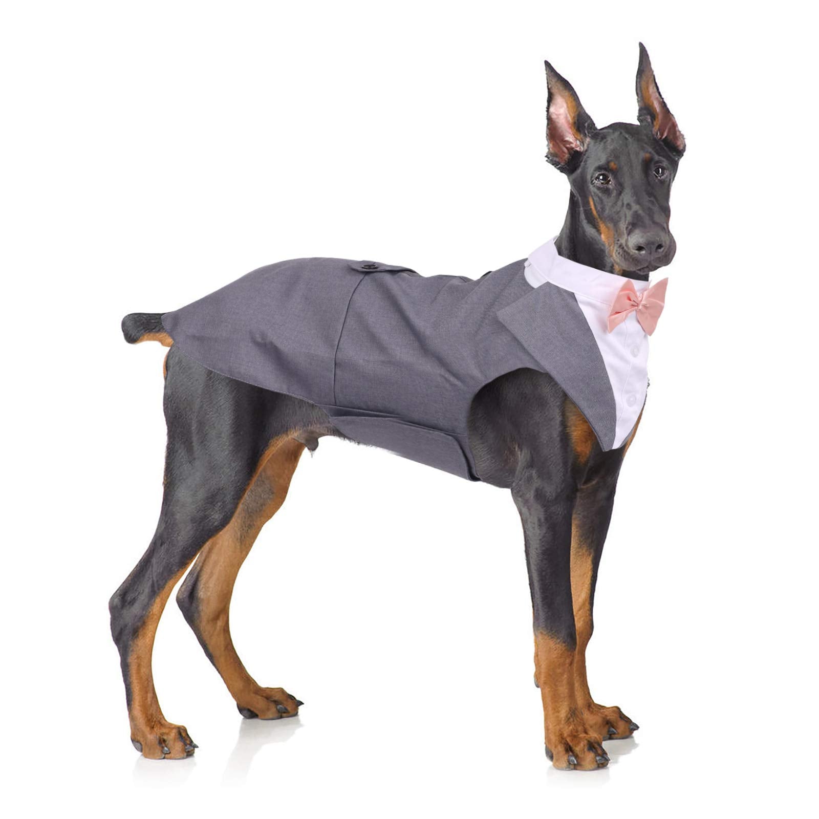 Qbleev Dog Tuxedo For Large Dogs, Dog Suit And Bandana Set, Dog Wedding Outfit With Bow Tie, Formal Dog Tux Dog Costume Halloween Dog Christmas Outfit For Birthday Party Cosplay, Grey 2Xl