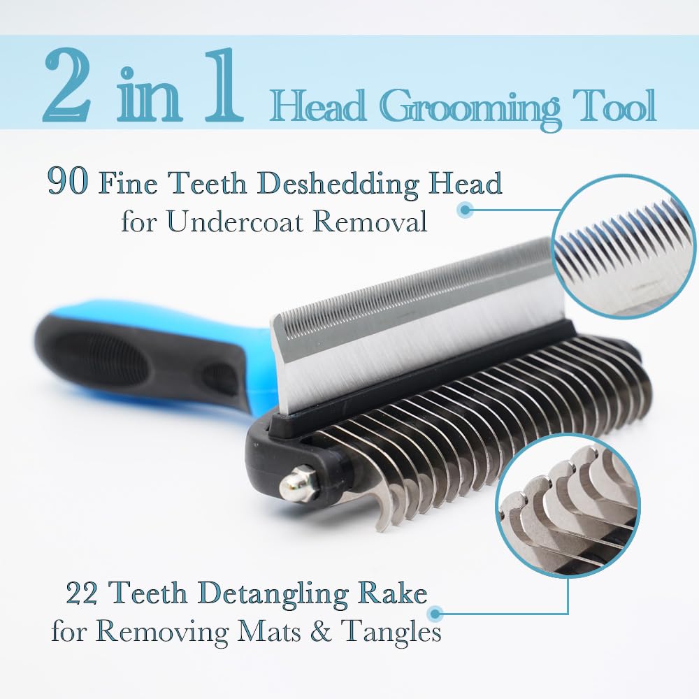 AKEISHE Dog Deshedding Brush 2-in-1 with Grooming Glove - Undercoat Rake & Shedding Tool for Long/Short Hair Dogs, Flea Comb & H