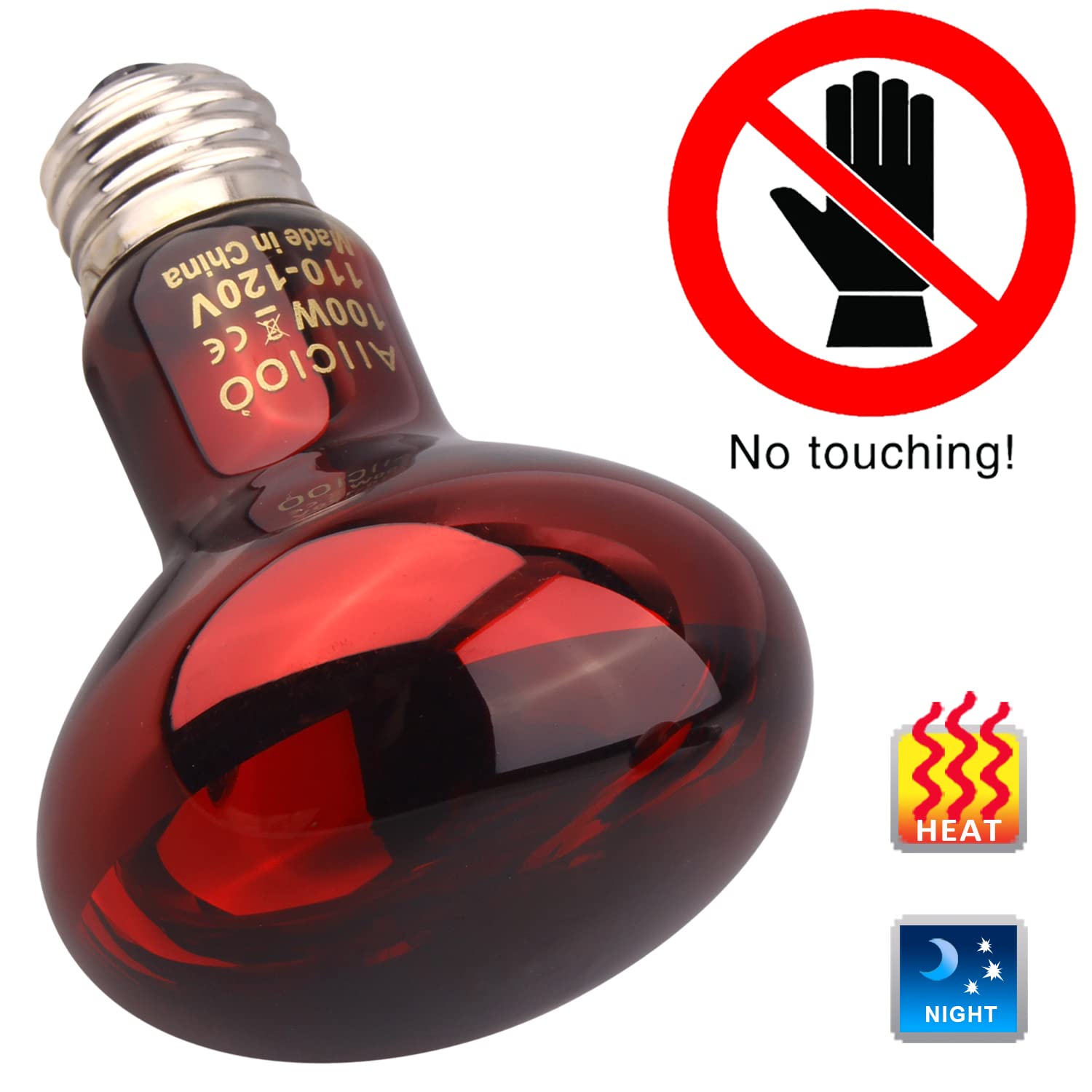 Aiicioo Reptile Red Night Light Bulb - 100W Reptile Heat Lamp Bulb Infrared Basking Spot Lamp For Bearded Dragon Lizard Turtle H