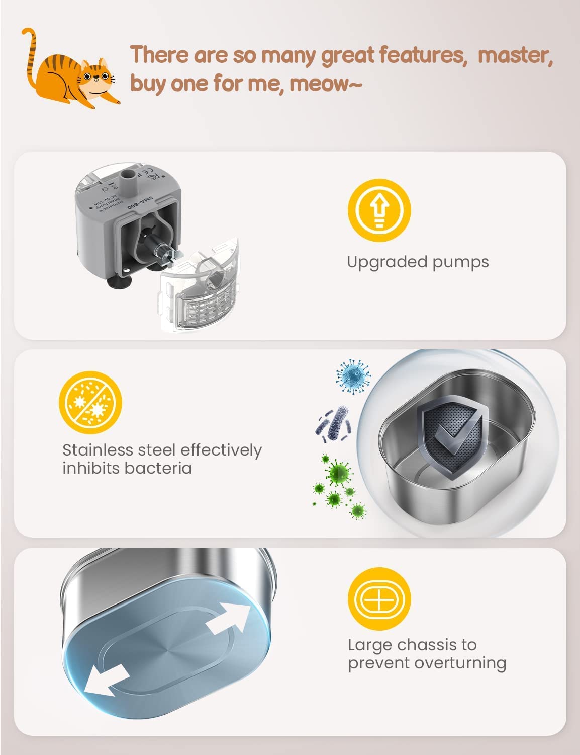 Water Pump For Cat Water Fountain, Soofpet Water Pump Forcat Fountain, Extremely Quiet (=30Db), Low Power Consumption (1.5W), Built-In Led Light, Ip68 Waterproof, Suitable For S2