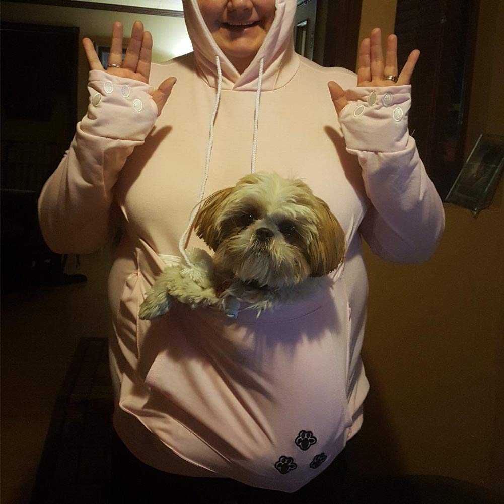 Womens Pet Carrier Sweater Dog Cat Pouch Hoodies Plus Size Tops Pink Xl