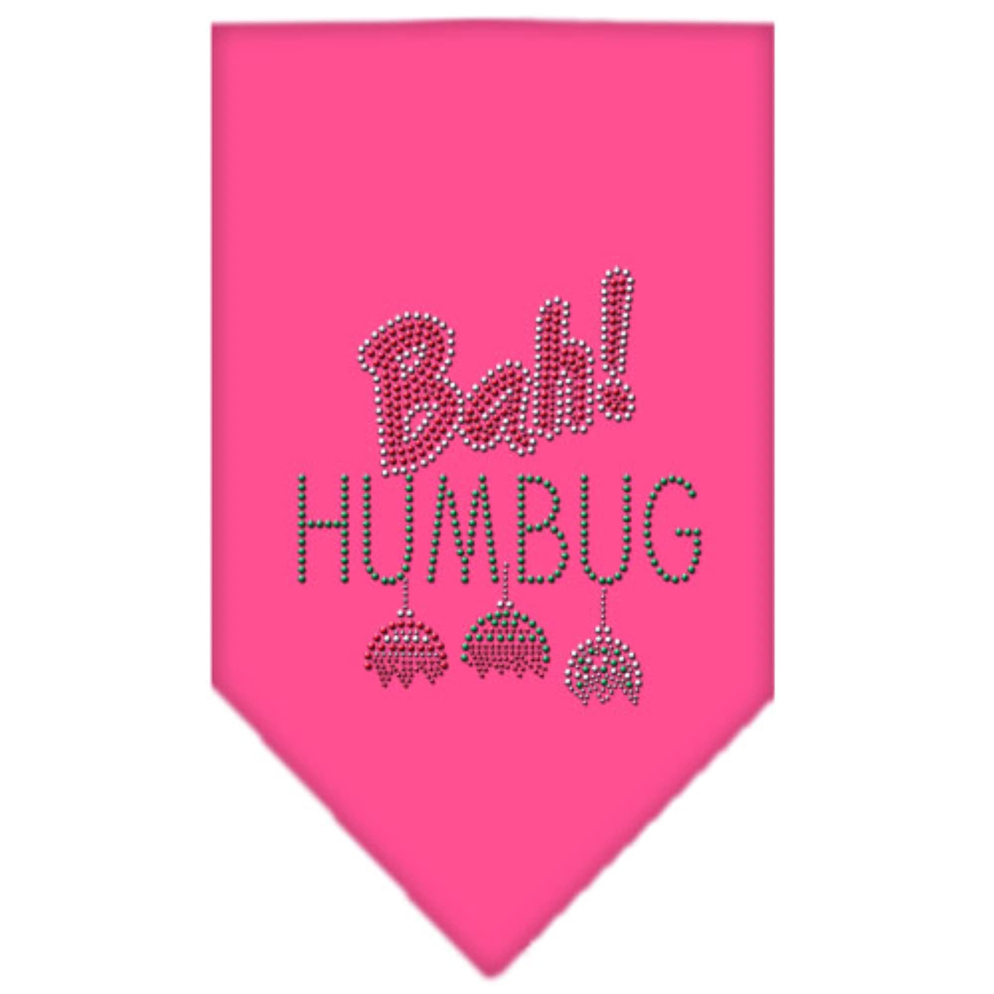 Christmas Pet and Dog Bandana Rhinestone, Bah Humbug Bright Pink Large