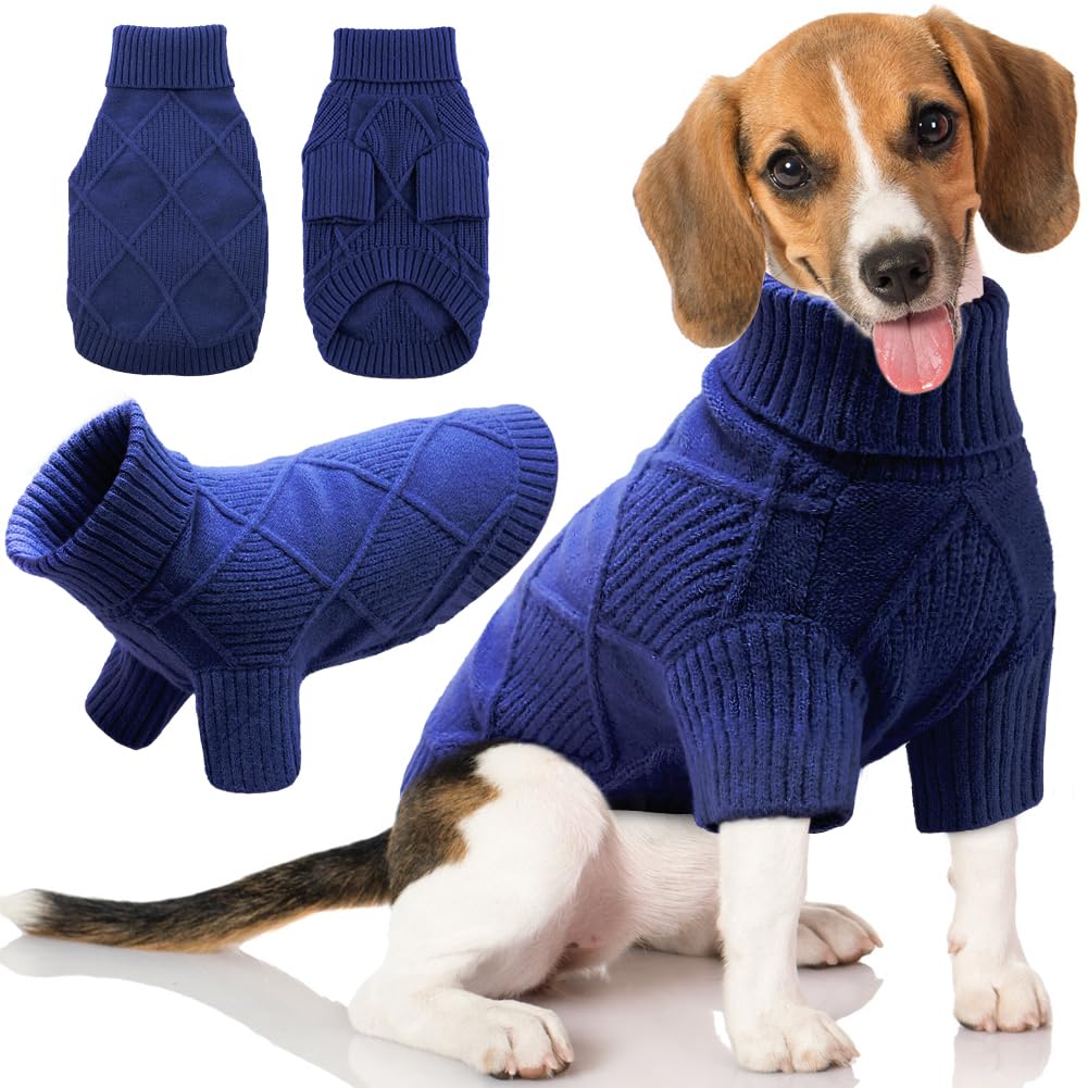 Emust Dog Sweater, Warm Cat Sweater With Turtleneck, Knit Dog Sweaters For Small Medium Large Dogs For Fall & Winter,Navy Xxl