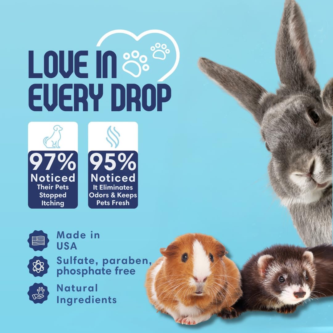 Scrubby Tails Oatmeal & Aloe Vera Shampoo for Small Pets - Hypoallergenic, Unscented, 8 fl. oz - Ideal for Guinea Pigs, Bunnies, Ferrets,