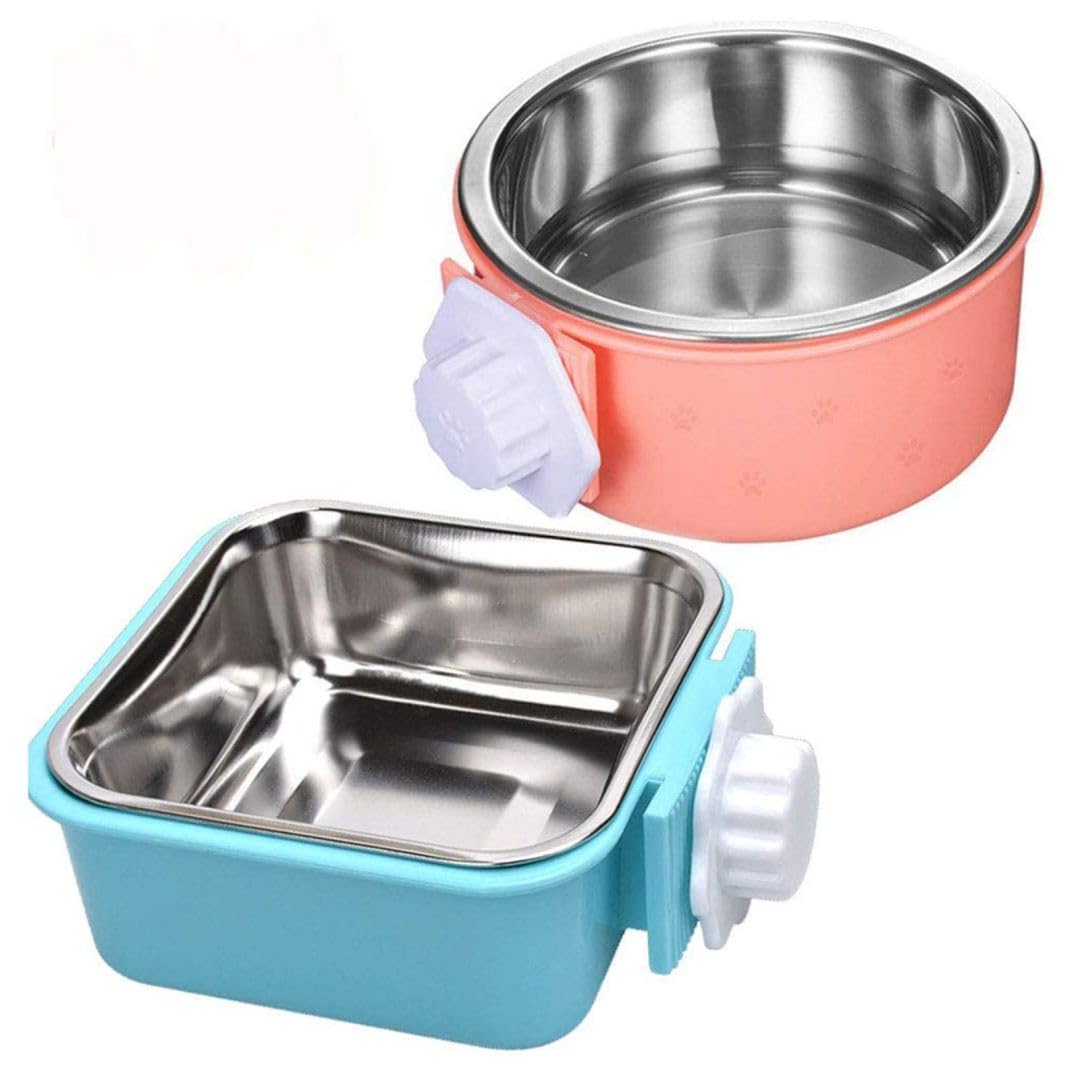 Hamiledyi Crate Dog Bowl 2 Pack Stainless Steel Pet Cage Bowl Food Water Feeder Bowls For Dogs Cats Puppies Rabbits Birds And Other Small Pets