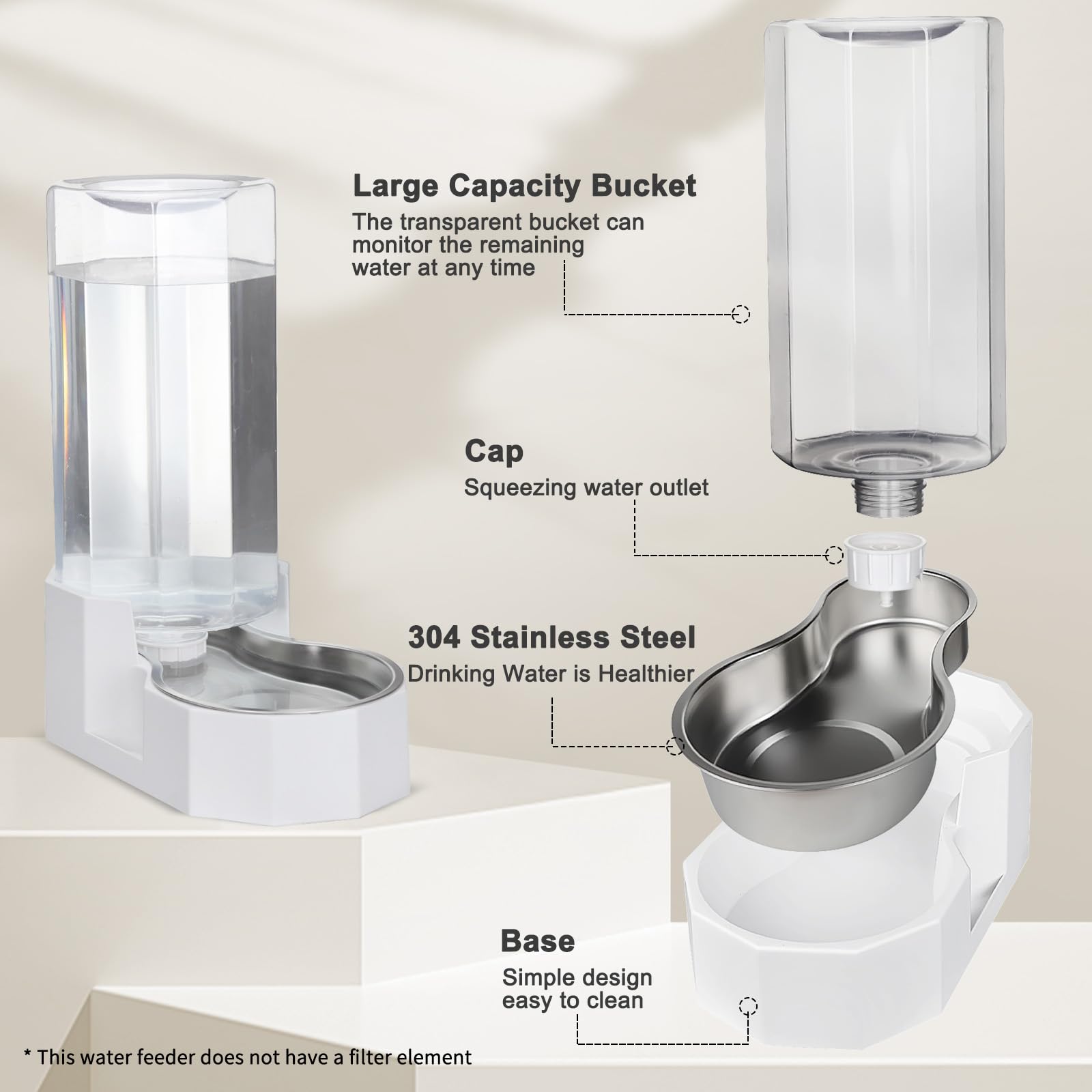 Rizzari Automatic 9L Gravity Stainless Steel Pet Waterer, Fortunate Angular Water Feeder With Edges, Safe And Large Capacity, Su