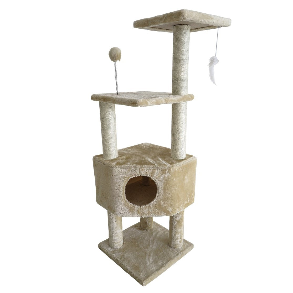 Furhaven Tiger Tough Cat Tree Soft Clubhouse Playground W/ Toys & Condo - Cream, One Size