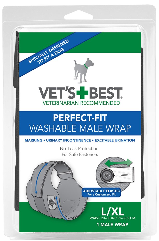 Vet'S Best Washable Male Dog Diapers | Absorbent Male Wraps With Leak Protection | Excitable Urination, Incontinence, Or Male Marking | Large/Xl | 1 Reusable Dog Diaper Per Pack