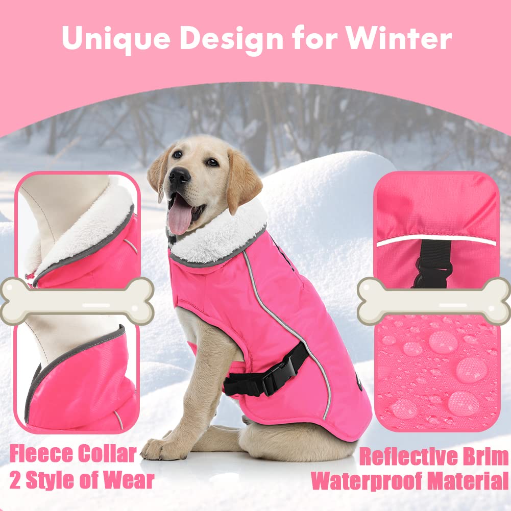 Emust Winter Dog Jacket, Windproof Dog Apparel For Cold Weather, Reflective Winter Coats For Dogs, Warm Puppy Jacket For Cold Winter, Pink, S