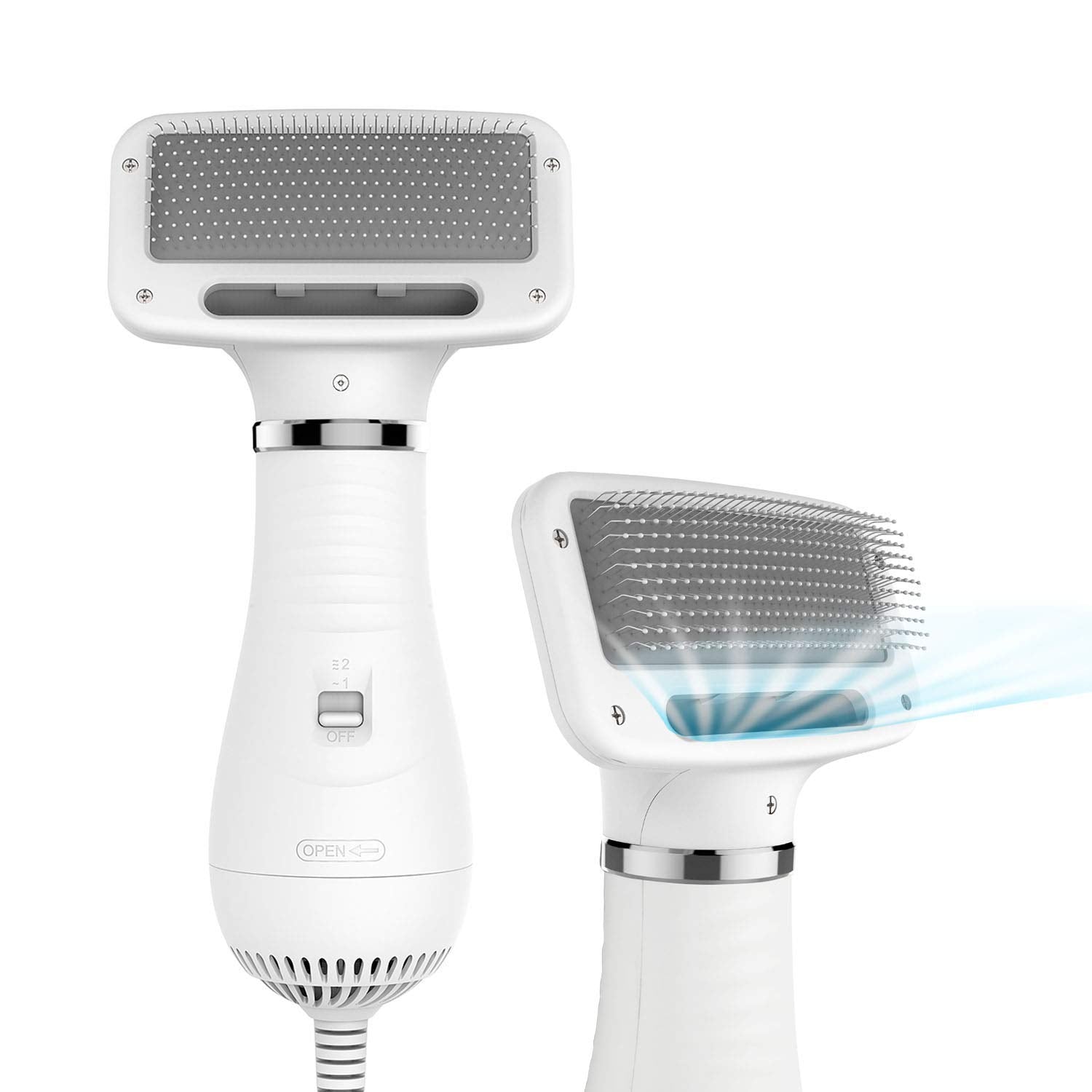 Ipettie Pet Hair Dryer With Slicker Brush, Quiet, 2 Heat Settings Professional Home Grooming Furry Portable Drying Blower For Sh