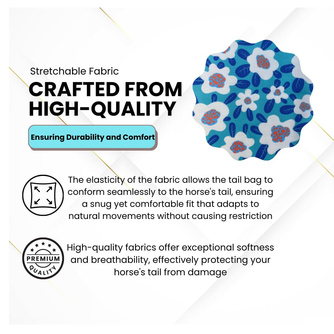 Horzmetnex Stretch Fabric Horse Tail Bags With Vibrant Floral And Nature-Inspired Patterns, Fits All Tail Sizes, Tail Protection