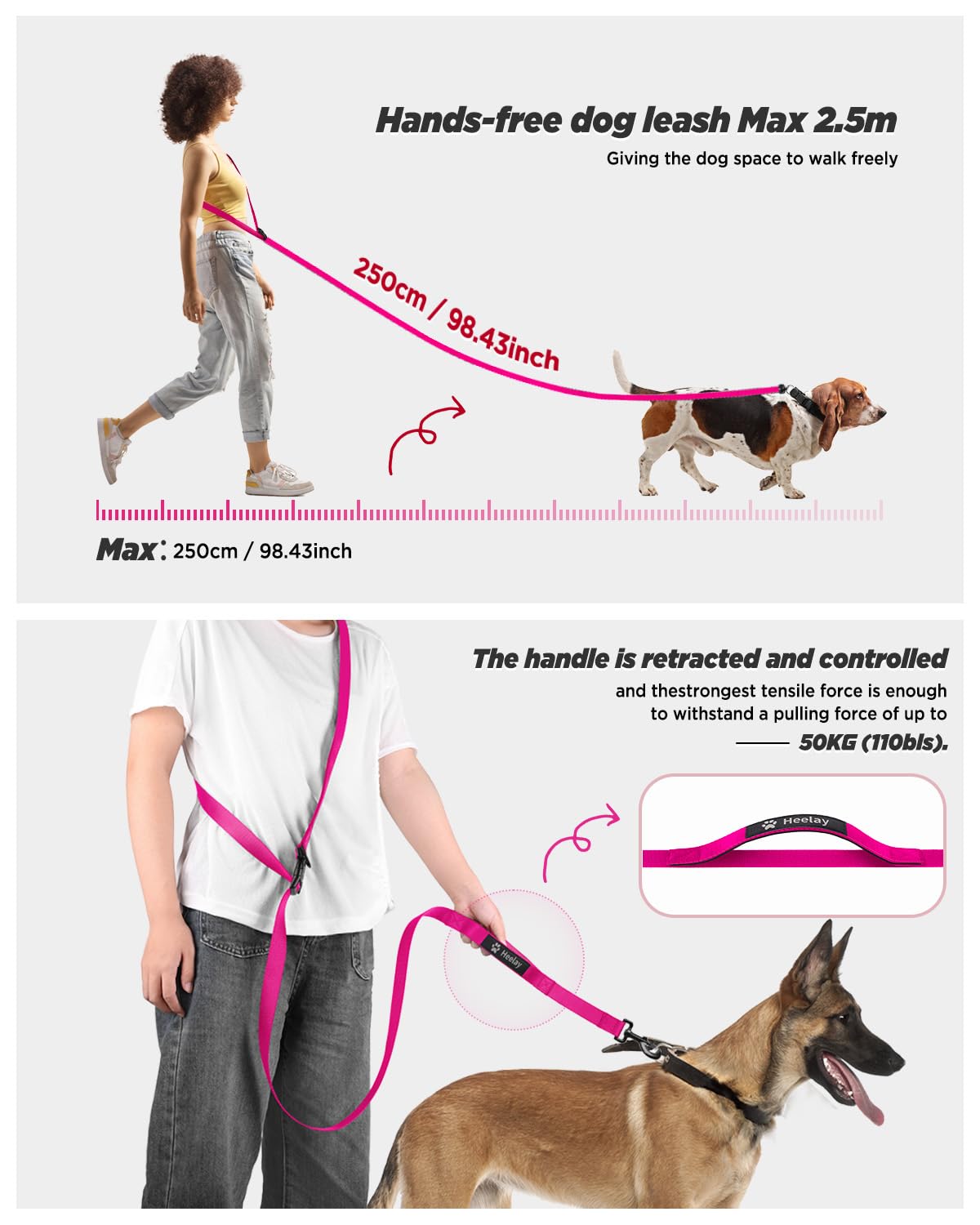 Hands Free Dog Leash, 8.2ft Multifunctional Crossbody Rope with Explosion-Proof Handle and Adjustable Training Hands Free Leash