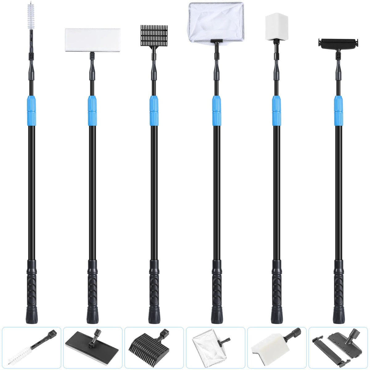 Aquamiracle 6 In 1 Aquarium Cleaning Tool Kit Fish Tank Cleaning Kit For 20-160 Gallon Tank With Telescopic Long Handle, Algae S